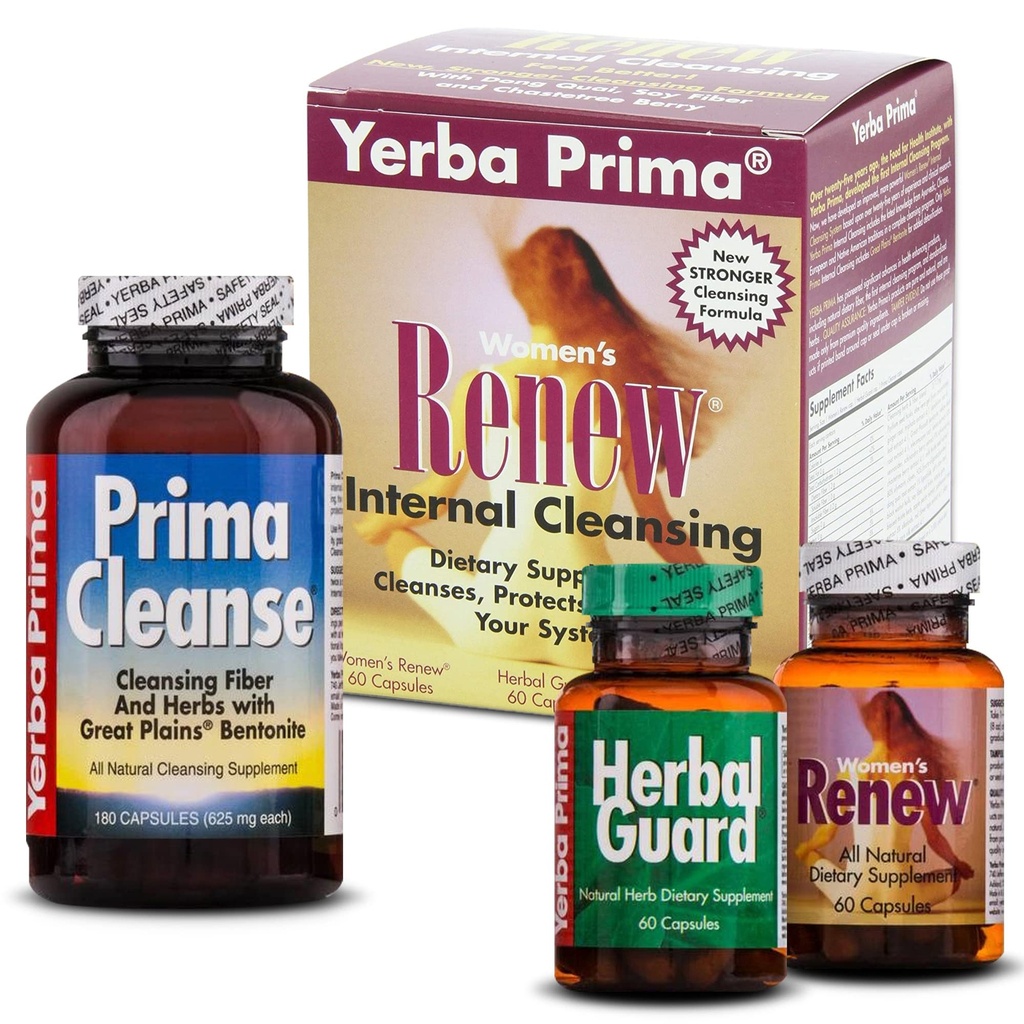 Yerba Prima Women's Renew Internal Cleansing Program - 30 Day Program - Kit Περιλαμβάνει 3 μπουκάλια - Detox Cleanse Σχεδιασμένο για το γυναικείο σώμα