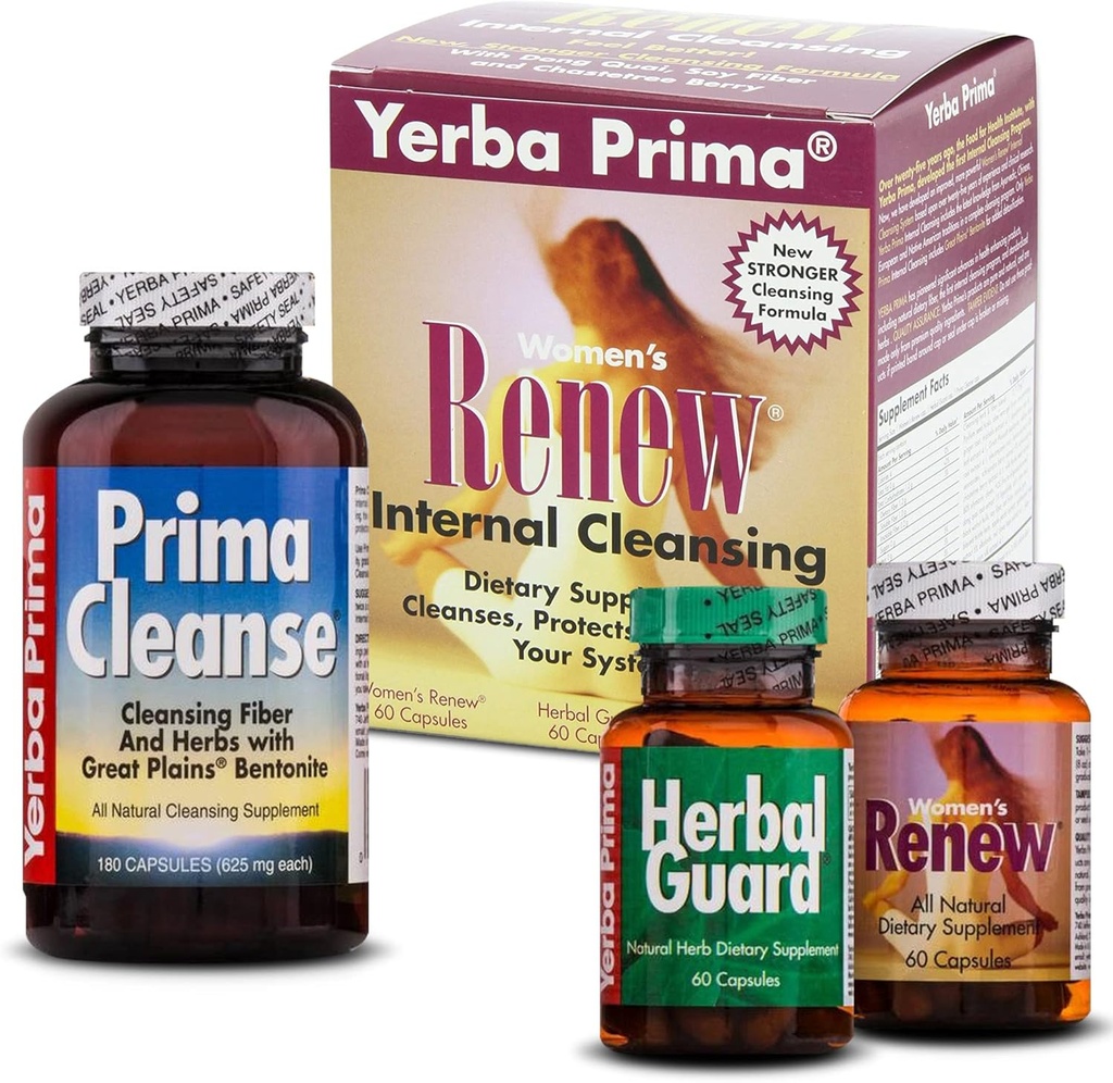 Yerba Prima Women's Renew Internal Cleansing Program - 30 Day Program - Kit Includes 3 Bottles - Detox Cleanse Designed for The Female Body