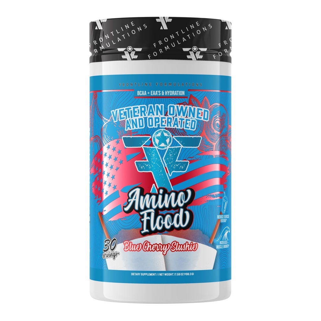 Amino Flood, BCAAs + Essential Amino Acids, Building Blocks of Muscle, Comprehensive Formula, Great Taste, Veteran Own and Operated (30 Servings, Blue Cherry Slushie)