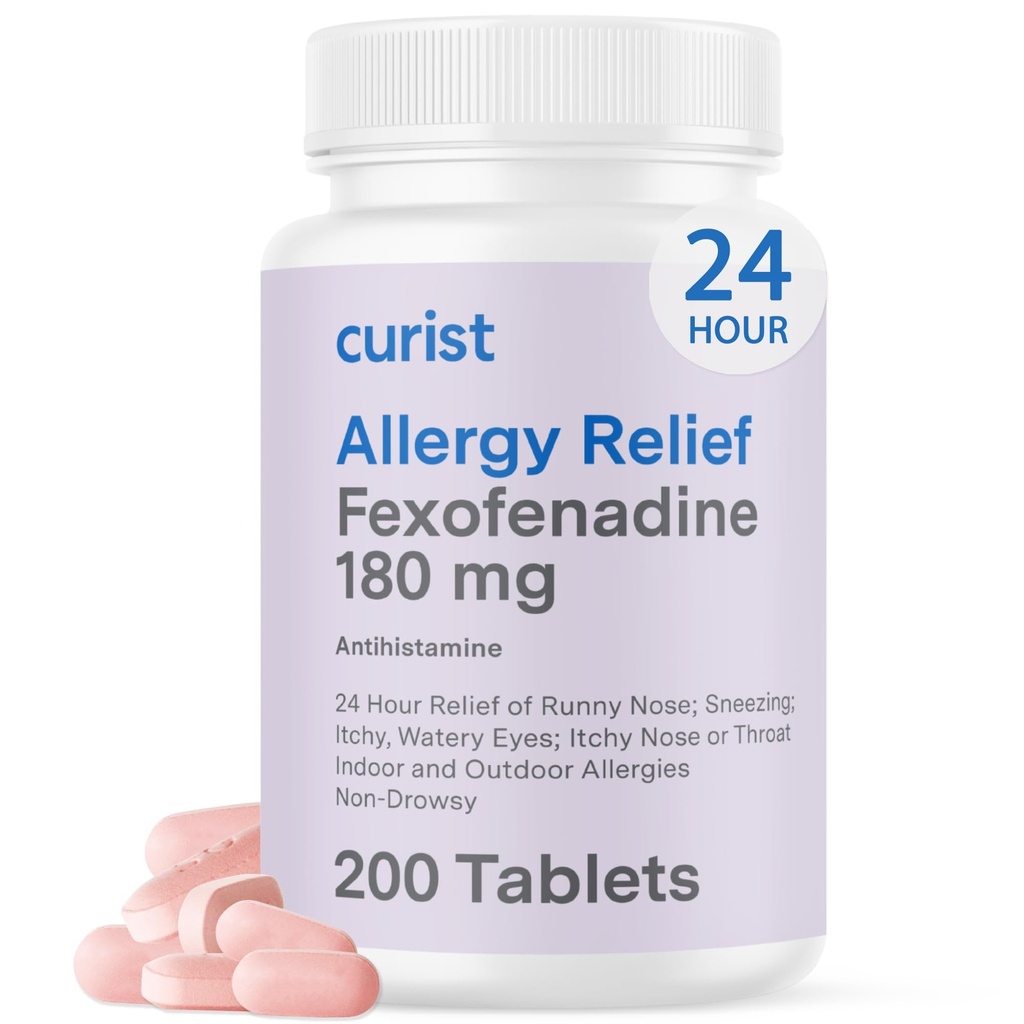 Curist Fexofenadine Hydrochloride 180mg (200 δισκία) Μη Νυσταγμός Αλλεργία Φάρμακο - 24 ώρες Όλη την ημέρα Αλλεργία Ανακούφιση για Runny μύτη, Ichy Eyes, & Throat - Alergy Relief Tablets (200 Count)