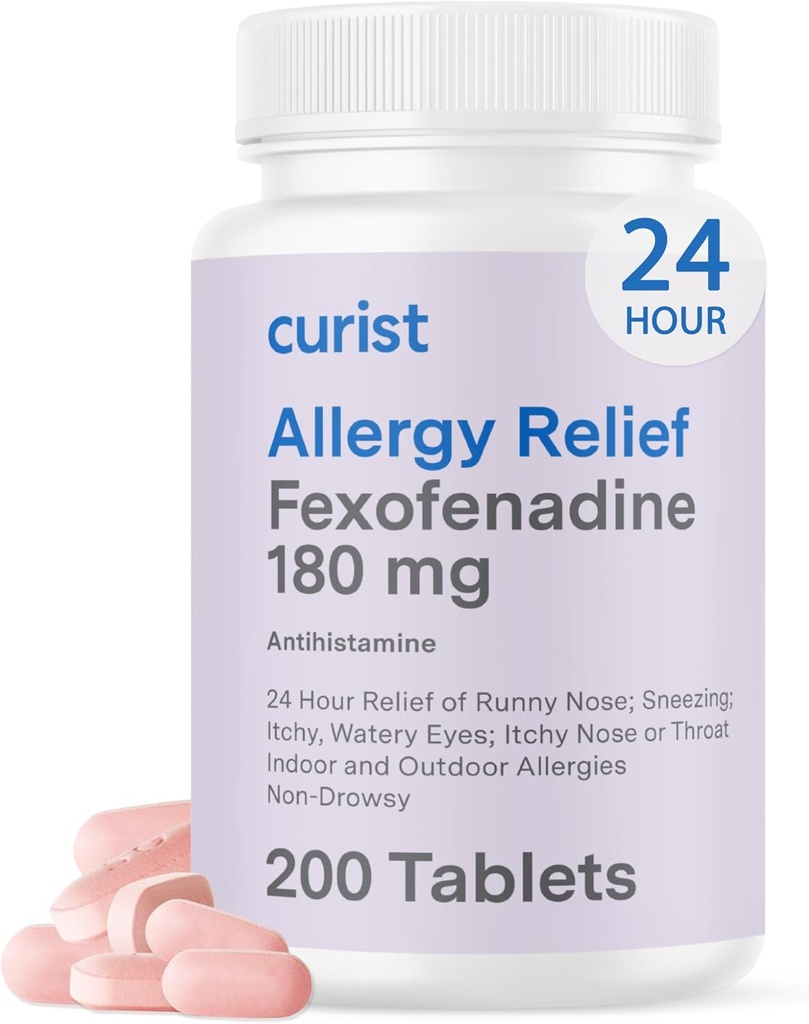 Curist Fexofenadine Hydrochloride 180mg (200 Tablets) Non Drowsy Allergy Medication - 24 Hour All Day Allergy Relief for Runny Nose, Itchy Eyes, & Throat - Allergy Relief Tablets (200 Count)