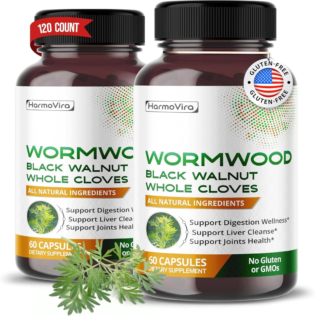 Wormwood Black Walnut Whole Cloves Ginger - Υποστήριξη Digestion Wellness, Liver Cleanse, Joints Health - 120-day Supply - Made in The USA