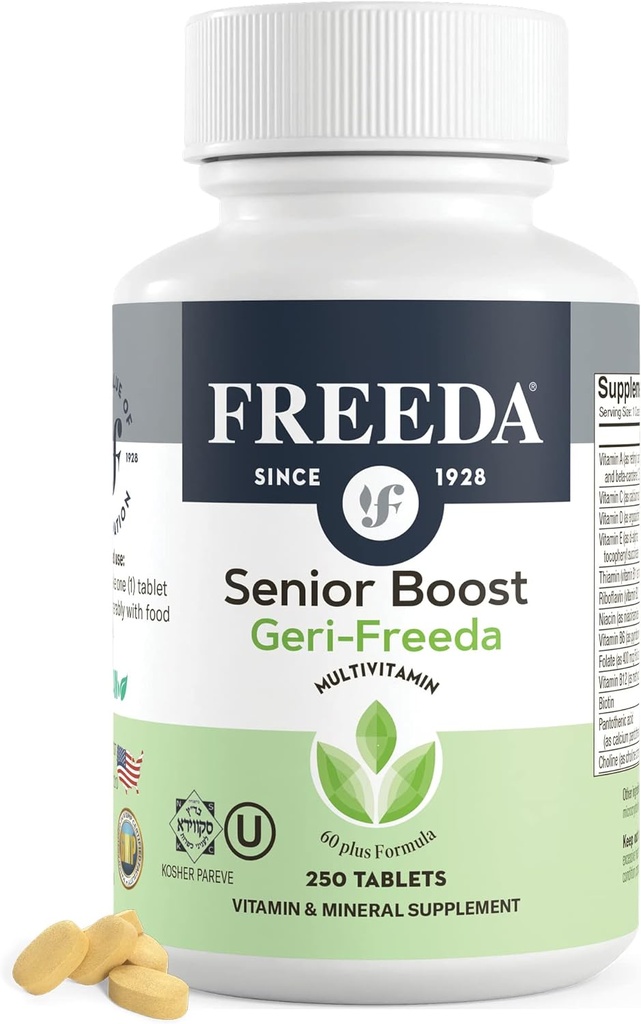 Freeda Senior Multivitamin - Kosher Vitamins for Men & Women 60 and Over - One Daily Coated Tablet - Γυναικείες & Ανδρικές Βιταμίνες Multivitamin 60 Plus - Βιταμίνες για γυναίκες άνω των 60 Plus Ηλικιωμένοι (250 Count)