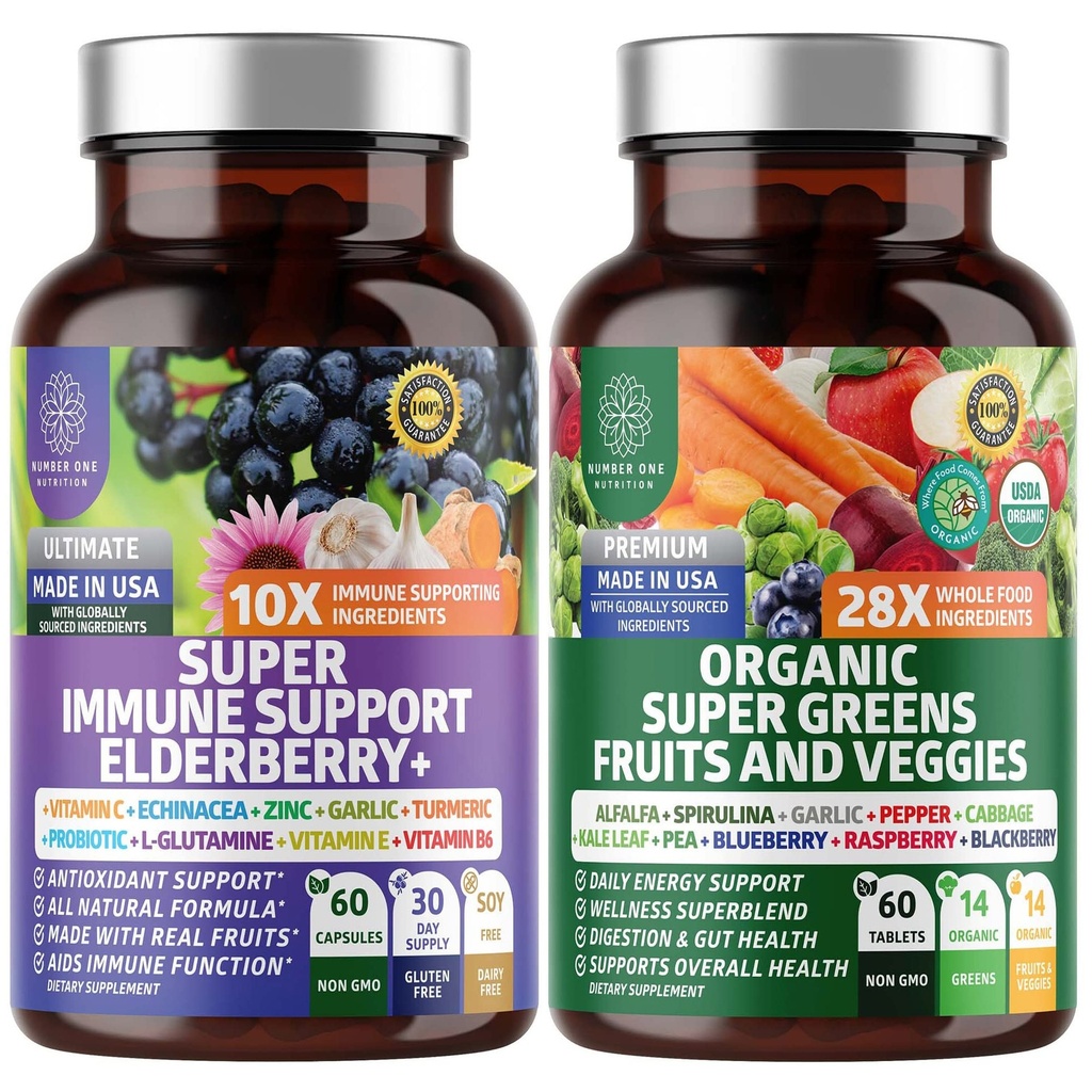 N1N Premium Organic Super Fruits & Veggies + Immune Support [38 Ισχυρά συστατικά], Natural Super Greens Supplement with Alfalfa, Vitamins & Minerals, Zinc, Turmeric and Probiotic, 120 Caps