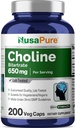 NusaPure Choline Bitartrate 650 mg 200 κάψουλες Veggie (Ζιζανιοκτόνα, μη ΓΤΟ, Vegan)