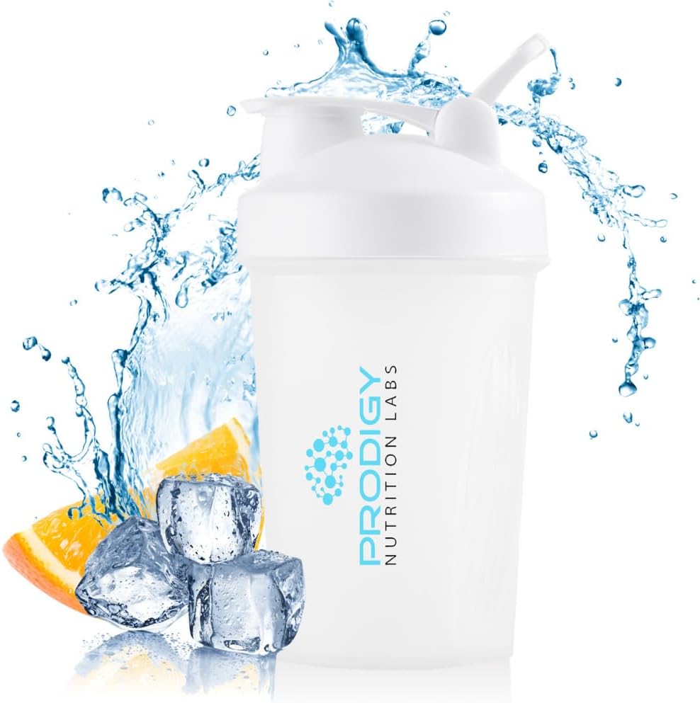 Prodigy Nutrition Labs Premium Shaker Μπουκάλι Ιδανικό για πρωτεϊνικές ανακινήσεις και προ προπόνηση - 14 ουγγιά (λευκό)