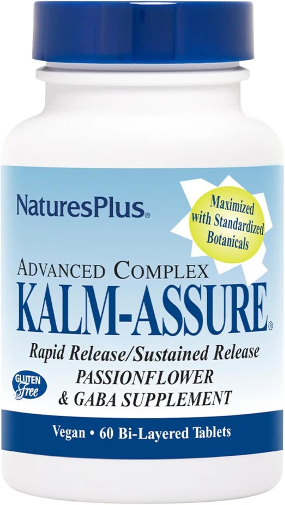 Natures Plus Kalm- Assure - 60 Διπλές Διπλές Ταμπλέτες - Υποστηρίζει Χαλάρωση με Πάθος Λουλούδι, GABA, Χαμομήλι & Μαγνήσιο - Χωρίς Γλουτένη & Vegan - 60 Σερβιέτες