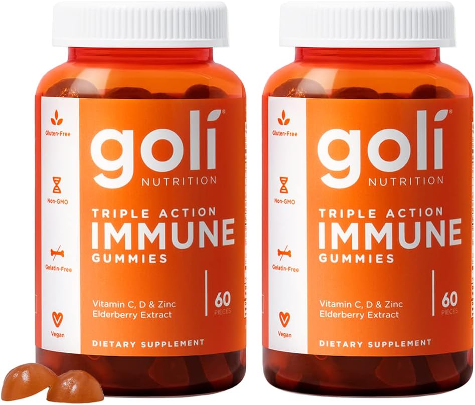 Goli Ανοσοποιητική Βιταμίνη Gummy - 120 Count - Elderberry, Vitamin C, D & Zinc, Vegan, Μη-GMO, Gluten-free & Gelatin-free, Συσκευασία των 2