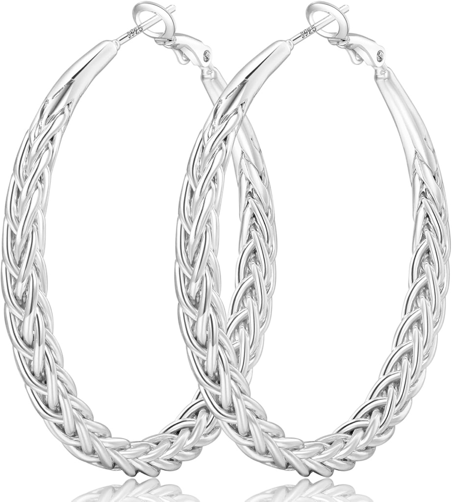 Senteria Silver Hoop Σκουλαρίκια για γυναίκες Hypoallergenic 925 Sterling Silver Post Σκουλαρίκια Ελαφρύ Μεγάλο Σκουλαρίκι Hoops Πάχος Twisted Silver Hoops 30/40/50MM