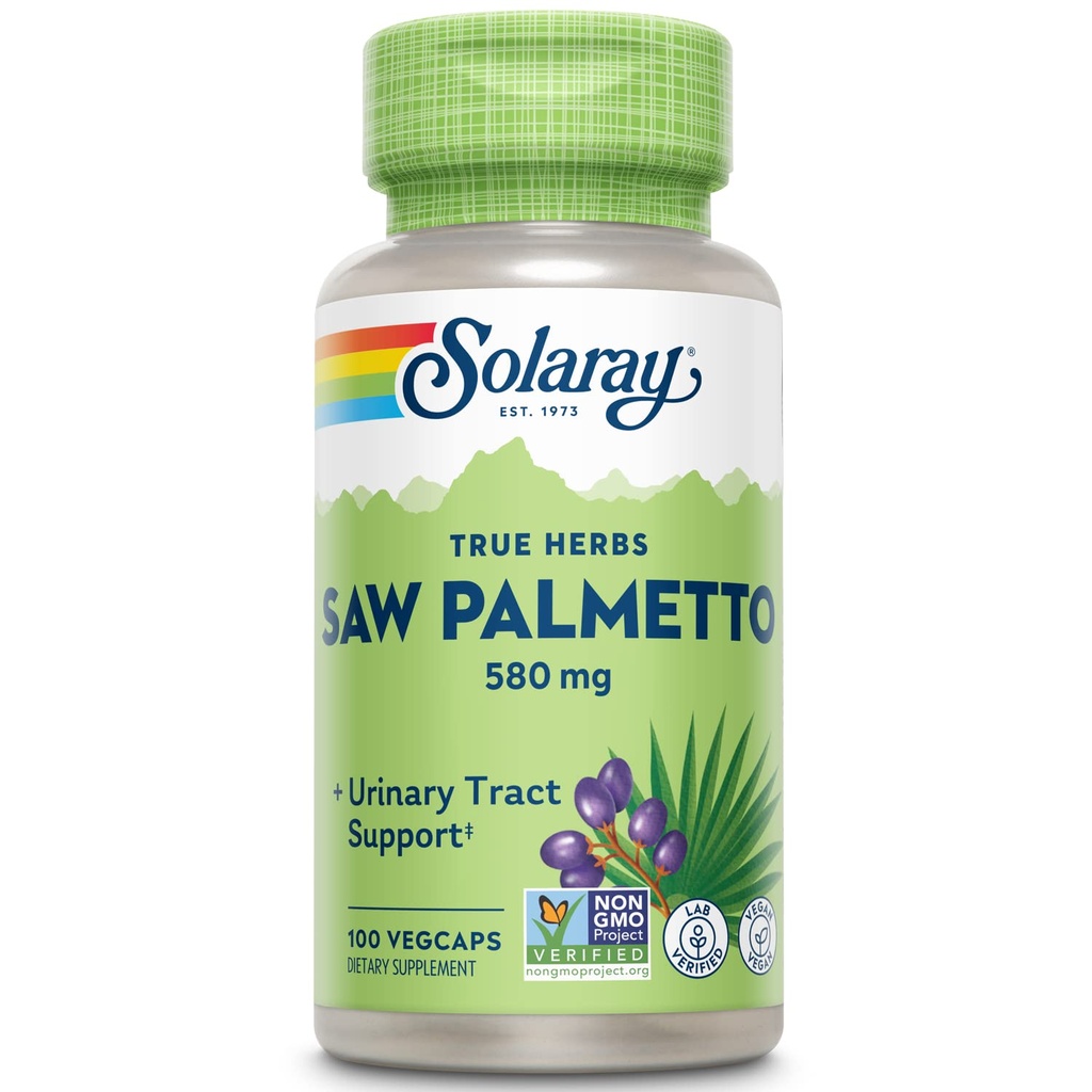 SOLARAY Saw Palmetto Berry 580 mg, Υγιής Προστάτης και Ουρολοίμωξη Υποστήριξη από Λιπαρά Οξέα & Φυτικές στερόλες για άνδρες και γυναίκες, Μη ΓΤΟ, Vegan & Lab Επαληθευμένο, 100 VegCaps, 100 Servings