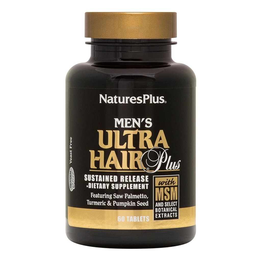 NaturesPlus Men's Ultra Hair Plus, Παρατεταμένη Κυκλοφορία - 60 Tablets - All-Φυσικό συμπλήρωμα ανάπτυξης μαλλιών για τους άνδρες - Προάγει Fuller, Healthier Hair - Gluten-Free - 30 Σερβιέτες