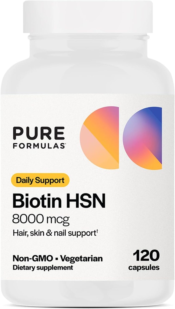 PureFormulas Biotin 8000 mcg Καρφιά Δέρμα Βιοτίνη συμπλήρωμα Biotina, Βιοτίνη Βιταμίνες ανάπτυξη μαλλιών B7 συμπλήρωμα για γυναίκες & άνδρες 120 κάψουλες
