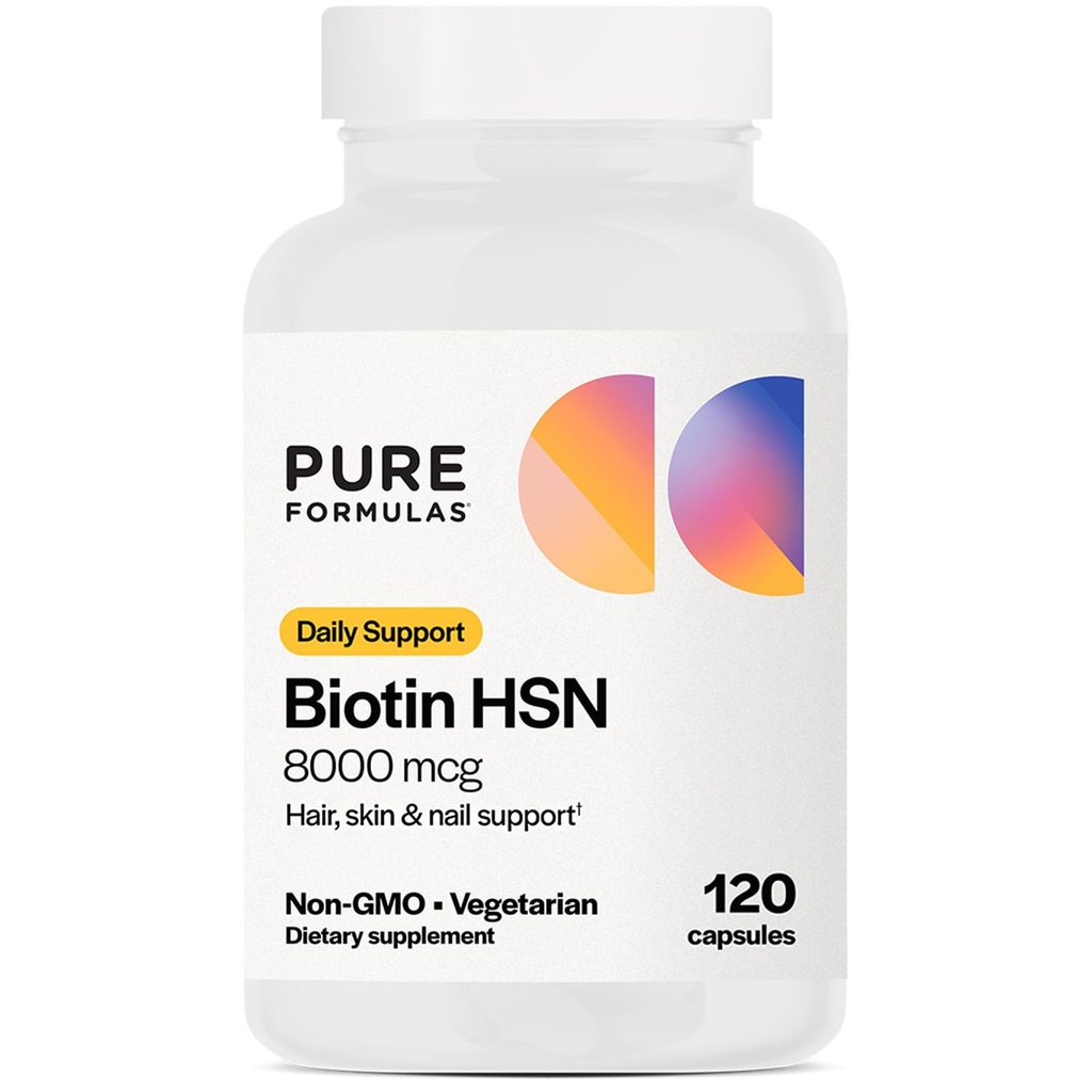 PureFormulas Biotin 8000 mcg Καρφιά Δέρμα Βιοτίνη συμπλήρωμα Biotina, Βιοτίνη Βιταμίνες ανάπτυξη μαλλιών B7 συμπλήρωμα για γυναίκες & άνδρες 120 κάψουλες