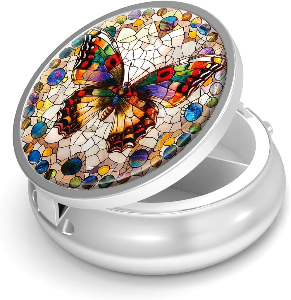 Χάπια Box-3 Διαμέρισμα Μικρό Χάπια Θήκη για Αγορές & Pocket Mini Μεταλλικό Χάπια Κάτοχος Ταξί Χάπια για να κρατήσει συμπληρώματα Βιταμίνες BPA-Free (Gemstone Butterfly)