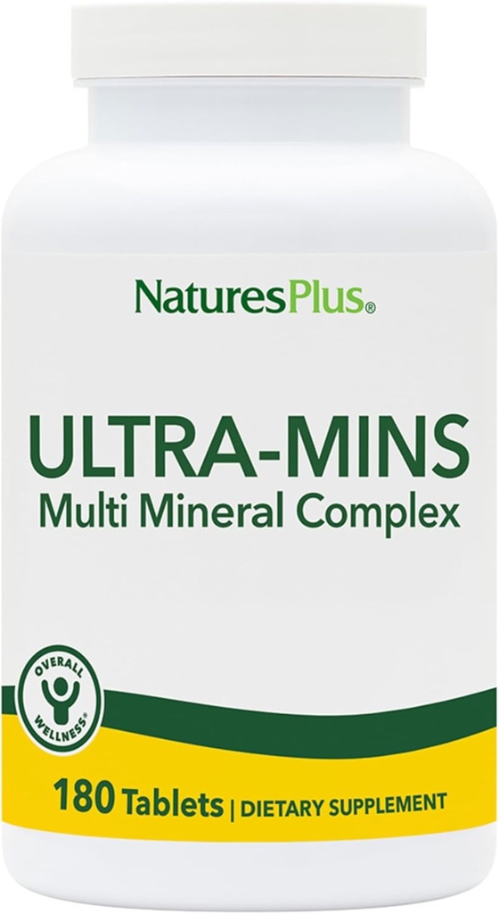 NaturesPlus Ultra-mins - 180 δισκία, συσκευασία 2 - Multi Mineral Complex με ασβέστιο, σίδηρο, μαγνήσιο & ψευδάργυρο - Vegan, χωρίς γλουτένη - 180 συνολικές σερβιέτες