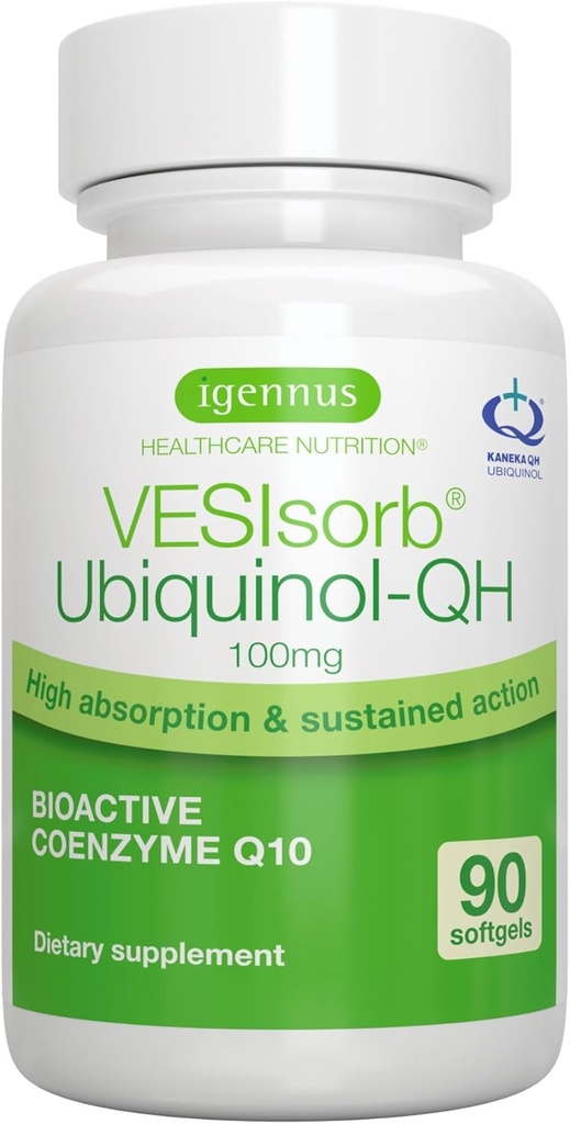 Igennus Advanced VESISorb Ubiquinol 100mg 90 Softgels, 600% βιοδιαθεσιμότητα, ταχείας δράσης συμπολυμερές νερού-διαλυτή Q10 συμπλήρωμα για την ενέργεια & καρδιά, 3-μηνη προσφορά