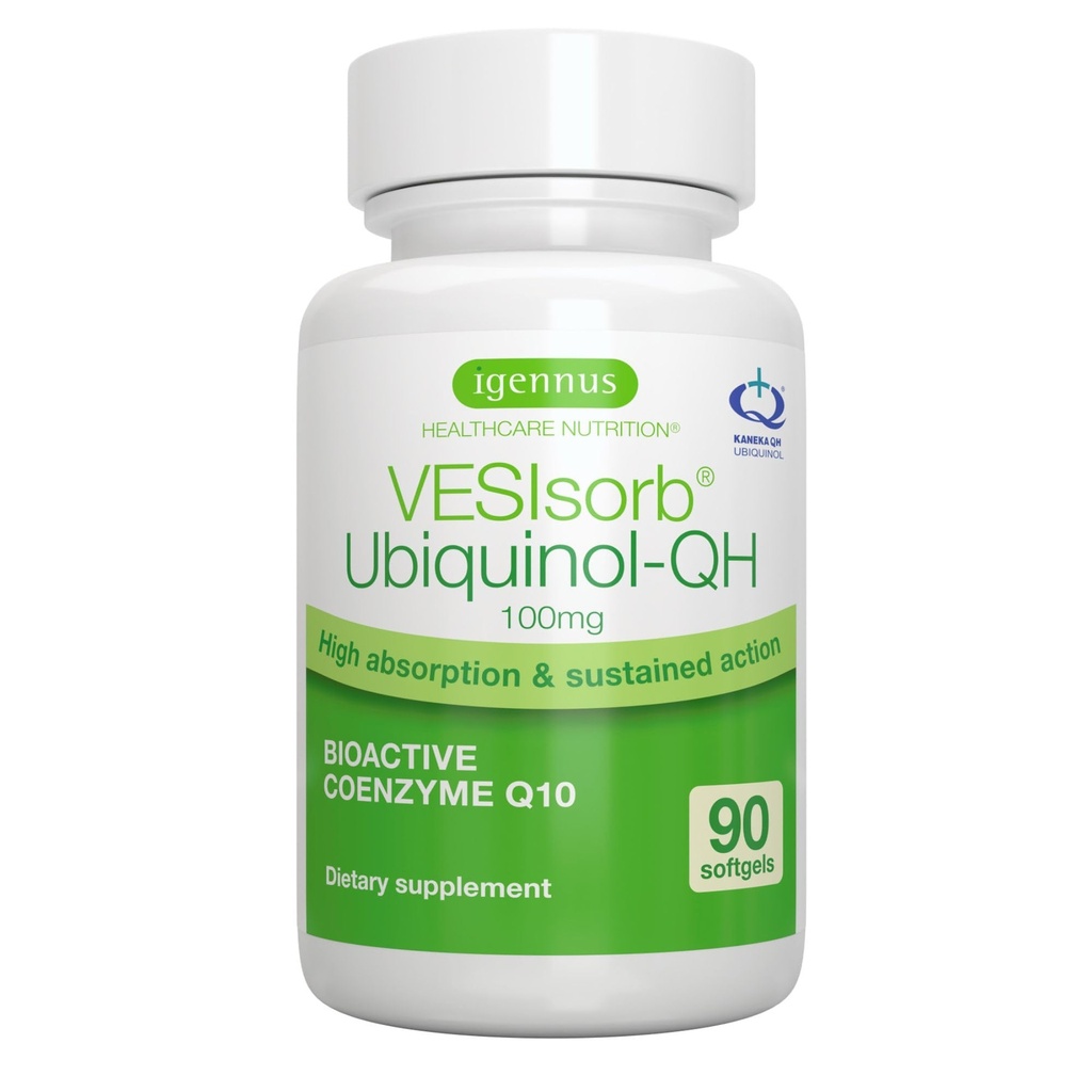 Igennus Advanced VESIsorb Ubiquinol 100mg 90 Softgels, 600% Bioavailability, Fast-Acting Water-Soluble Coenzyme Q10 Supplement for Energy & Heart, 3-Month Supply