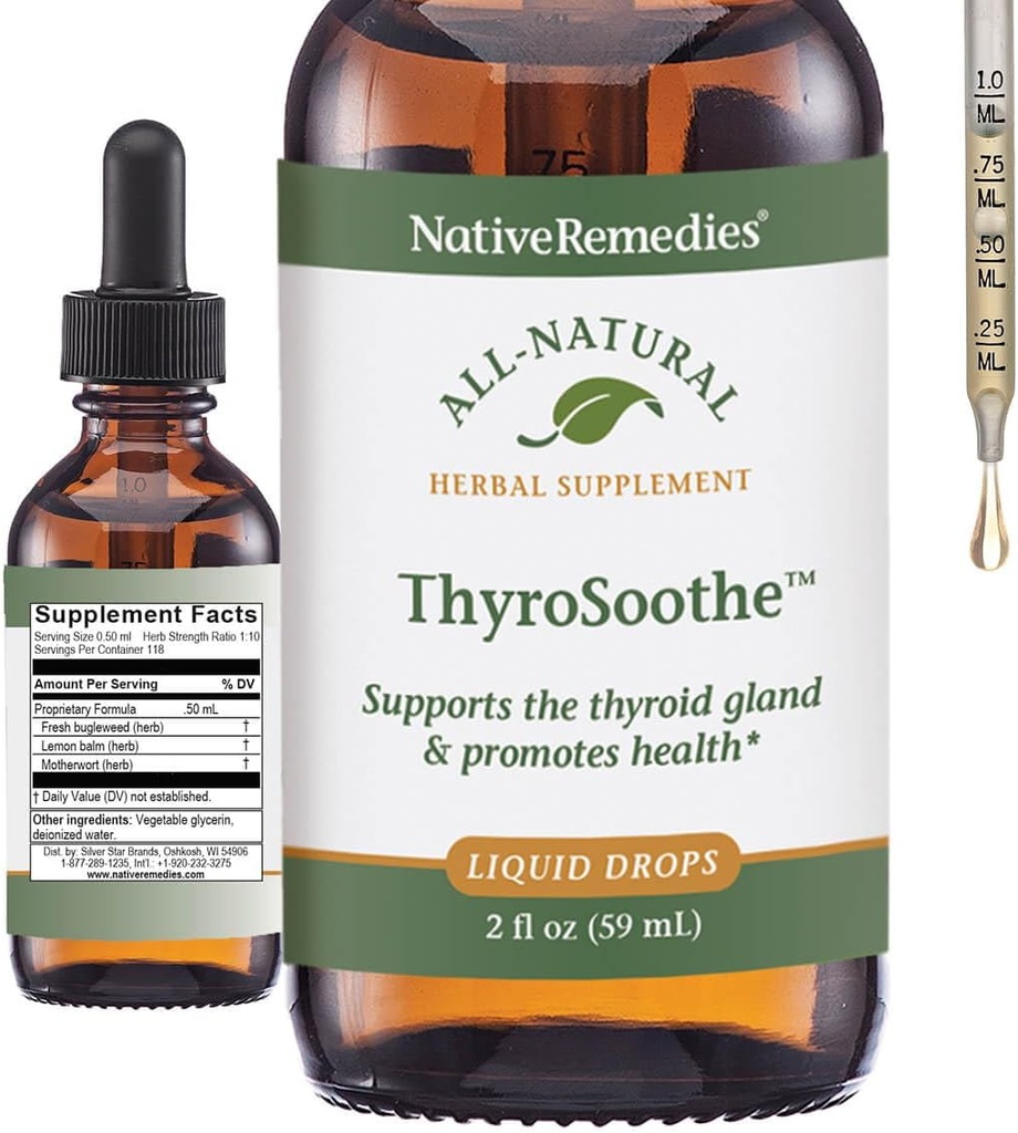 Native Remedies ThyroSoothe - All Natural Herbal Supplement Soothes The Thyroid Gland - Supports Systemic Balance in The Endocrine System and Thyroid Gland - 59 mL