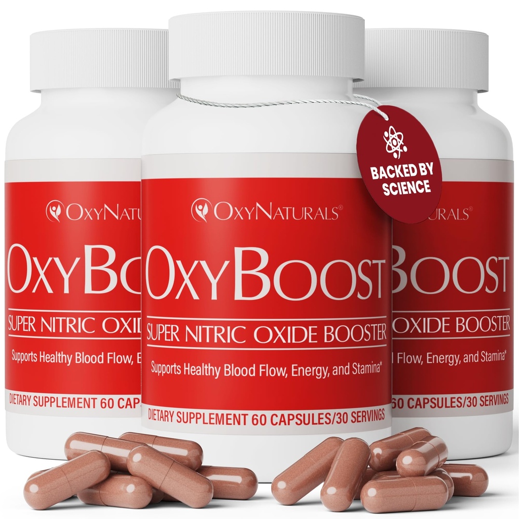 OxyBoost Nitric Oxide Supplement for Men & Women - Υποστηρίζει την κυκλοφορία, την υγεία της καρδιάς, την ενέργεια, τη διανοητική καθαρότητα και τη ροή του αίματος - Φυσική Φόρμουλα με Vinitrox - 180 κάψουλες (πακέτο των 3)
