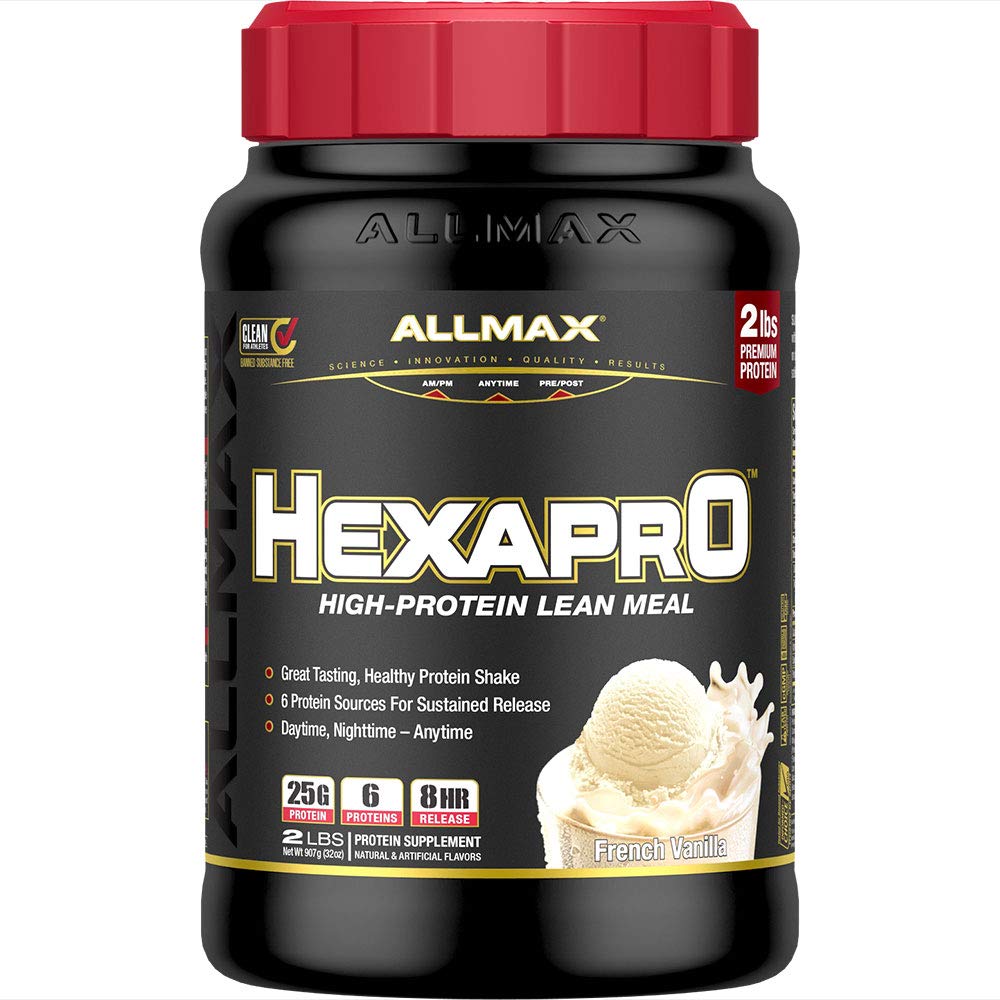 ALLMAX HEXAPRO, Γαλλική Βανίλια - 2 λίβρες - 25 γραμμάρια πρωτεΐνης ανά υπηρεσία - 8 ώρες Παρατεταμένη απελευθέρωση - Zero Sugar - 21 υπηρεσίες