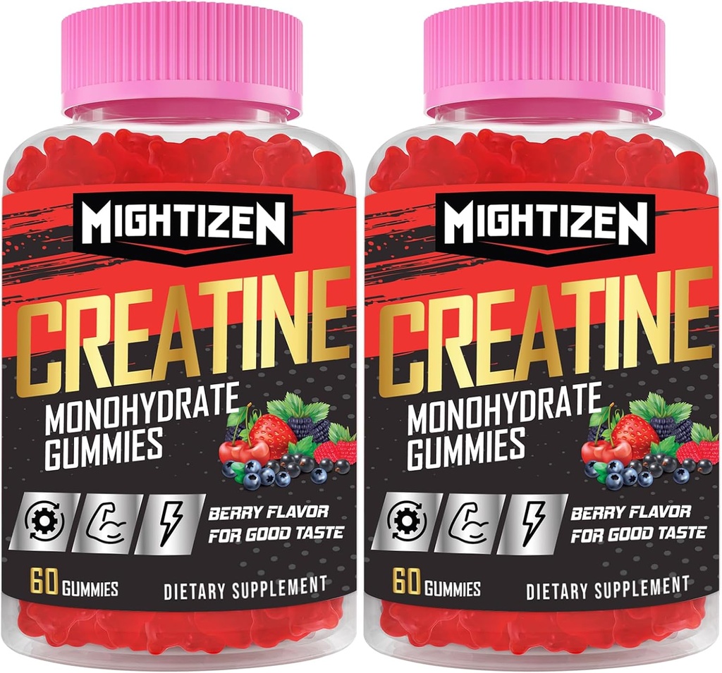 Creatine για άνδρες & γυναίκες Creatine Μονοένυδρη Gummies, Creatine Monohydrate per Serving with Taurine & Vitamin B12, Pre-Workout for Max Strength, Energy & Endurance - 2 Pack