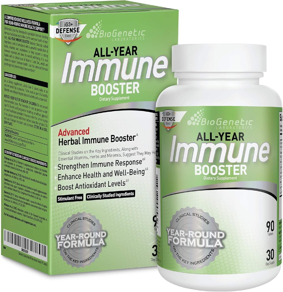 BioGenetic Laboratories Immune Booster with Elderberry, Vitamin C, Vitamin A, Vitamin D, and Zinc - Multi-System Immune Defense and Herbal Immune Support - Year-Round Poent Support (90 Κάψουλες)