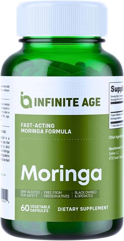 INFINITE AGE 1000mg Βιολογικές κάψουλες Moringa Leaf Powder, 60 Count - Κατασκευασμένες στις ΗΠΑ, Vegan, Χωρίς γλουτένη, Όλα-Φυσικά - Αντιοξειδωτικά, το συκώτι και το νεφρό συμπλήρωμα υποστήριξης