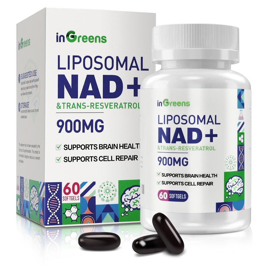 900 mg Λιποσωμική NAD+ Συμπλήρωμα με Trans Resveratrol 300 mg, αντικαθιστά NMN, Superior Απορρόφηση, True NAD Plus συμπλήρωμα για την επισκευή DNA και Boost NAD+, την άμυνα γήρανσης, την ενέργεια, τη μακροζωία, 60 Softgels