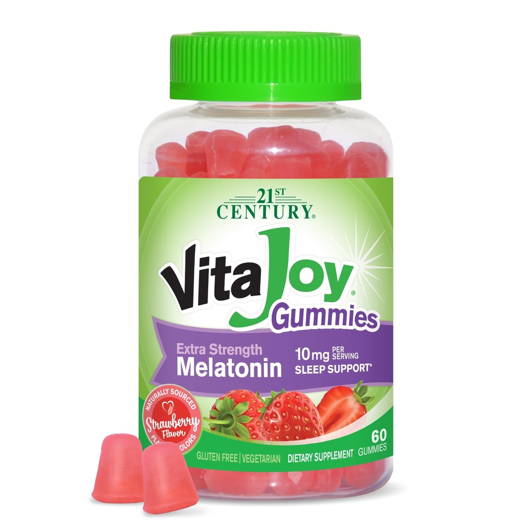 21st Century Healthcare VitaJoy Extra Strength Μελατονίνη 10 mg Gummies, Φράουλα, 60 Count, Red, 0,43 λίβρες, (πακέτο του 1)
