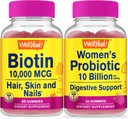 WellYes High Potency Biotin + Probiotics Women 10B CFU, Gummies Bundle - Μεγάλη γεύση, συμπλήρωμα βιταμίνης, χωρίς γλουτένη, GMO δωρεάν, Μασώμενο Gummy