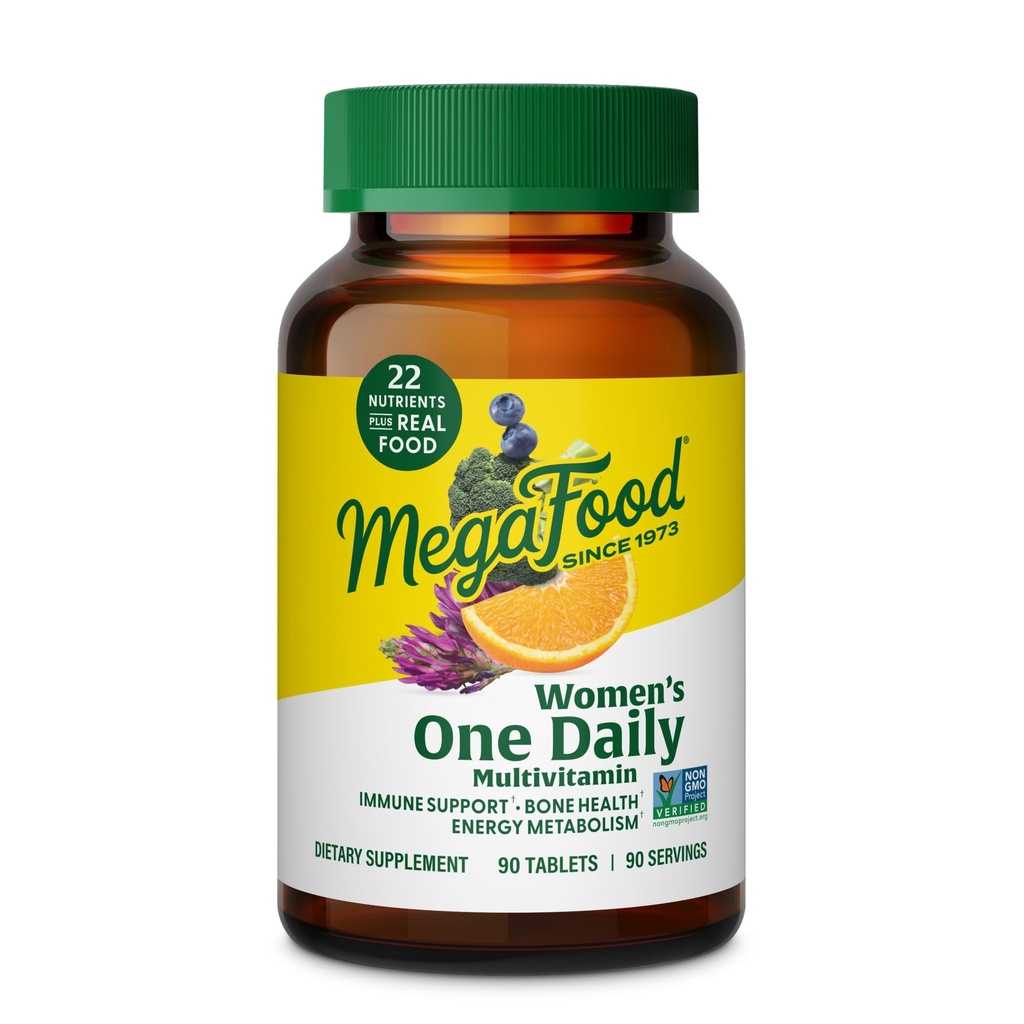 MegaFood Women Multivitamin One Daily - Πολυβιταμίνη για γυναίκες - Βιταμίνη C, Βιταμίνη D, Σιδήρου & Β Βιταμίνες - Οστό, Ενέργεια Μεταβολισμός & Ανοσολογική Υποστήριξη - Χορτοφαγική, Χωρίς Γλουτένη - 90 Tablets, 90 Servings