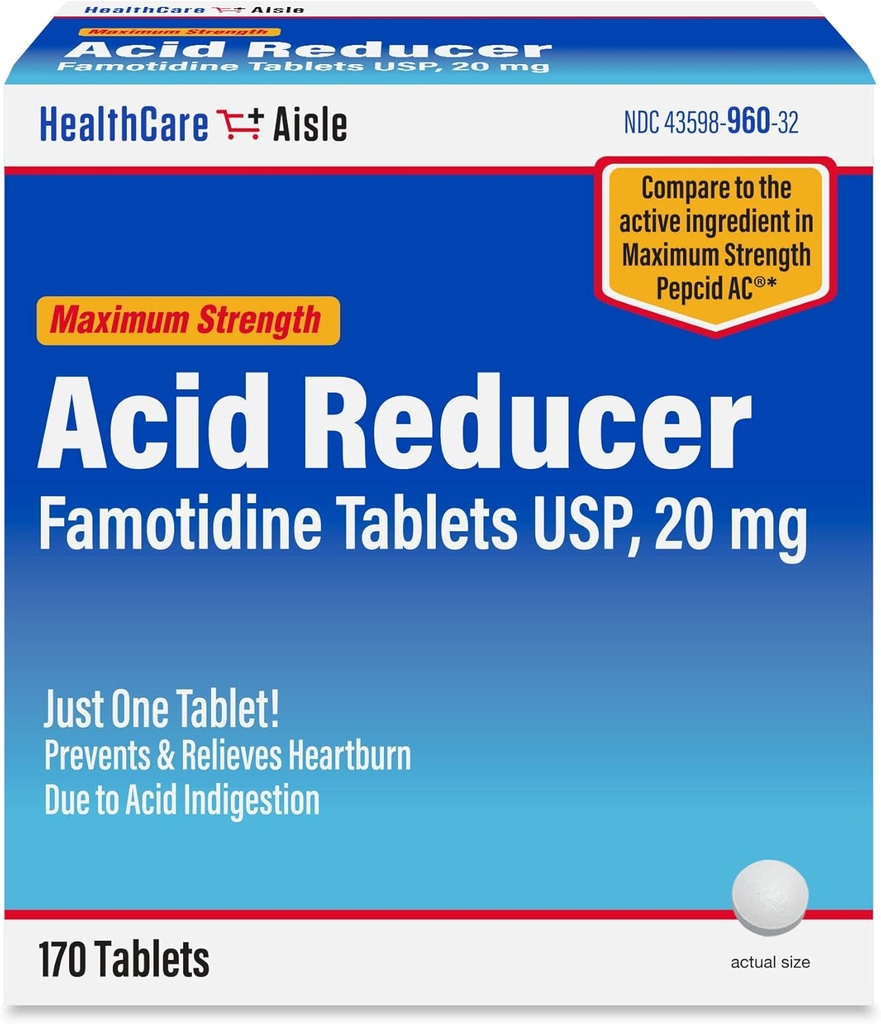 HealthCareAisle Famotidine 20 mg, 170 δισκία, μέγιστης αντοχής Μειωτής οξέων, Αποτρέπει και Ανακουφίζει τα εγκαύματα λόγω της οξείας δυσπεψίας