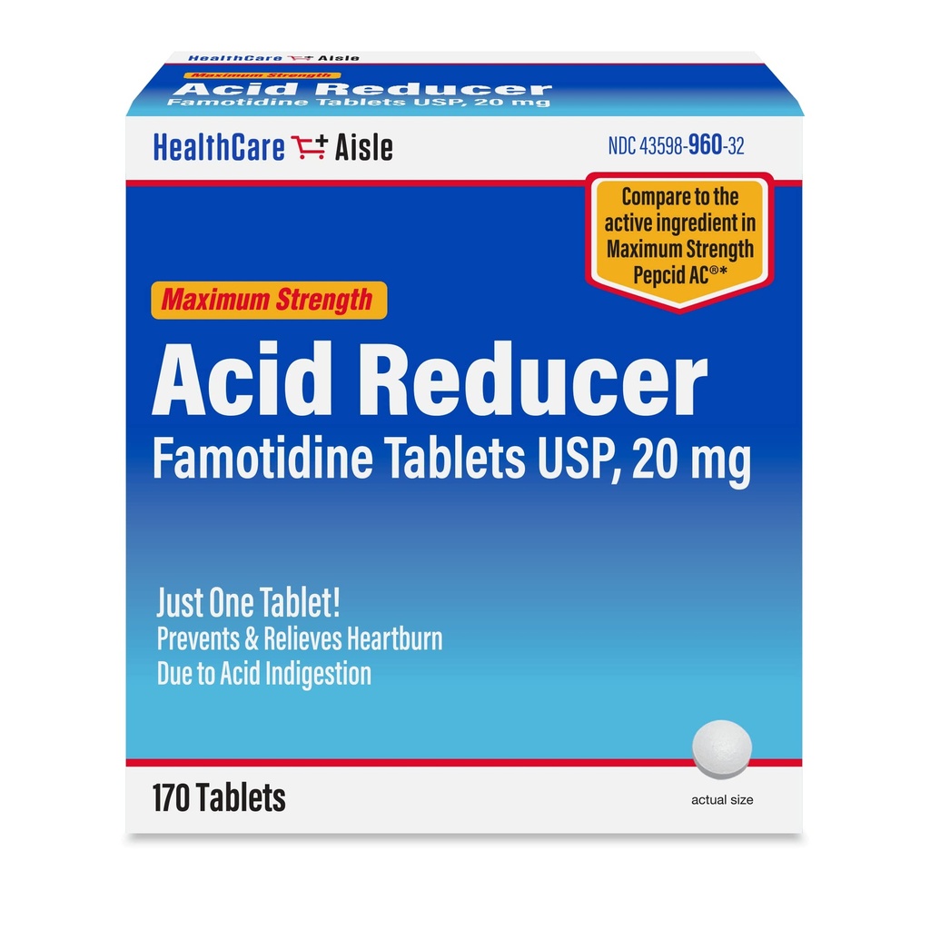 HealthCareAisle Famotidine 20 mg, 170 δισκία, μέγιστης αντοχής Μειωτής οξέων, Αποτρέπει και Ανακουφίζει τα εγκαύματα λόγω της οξείας δυσπεψίας