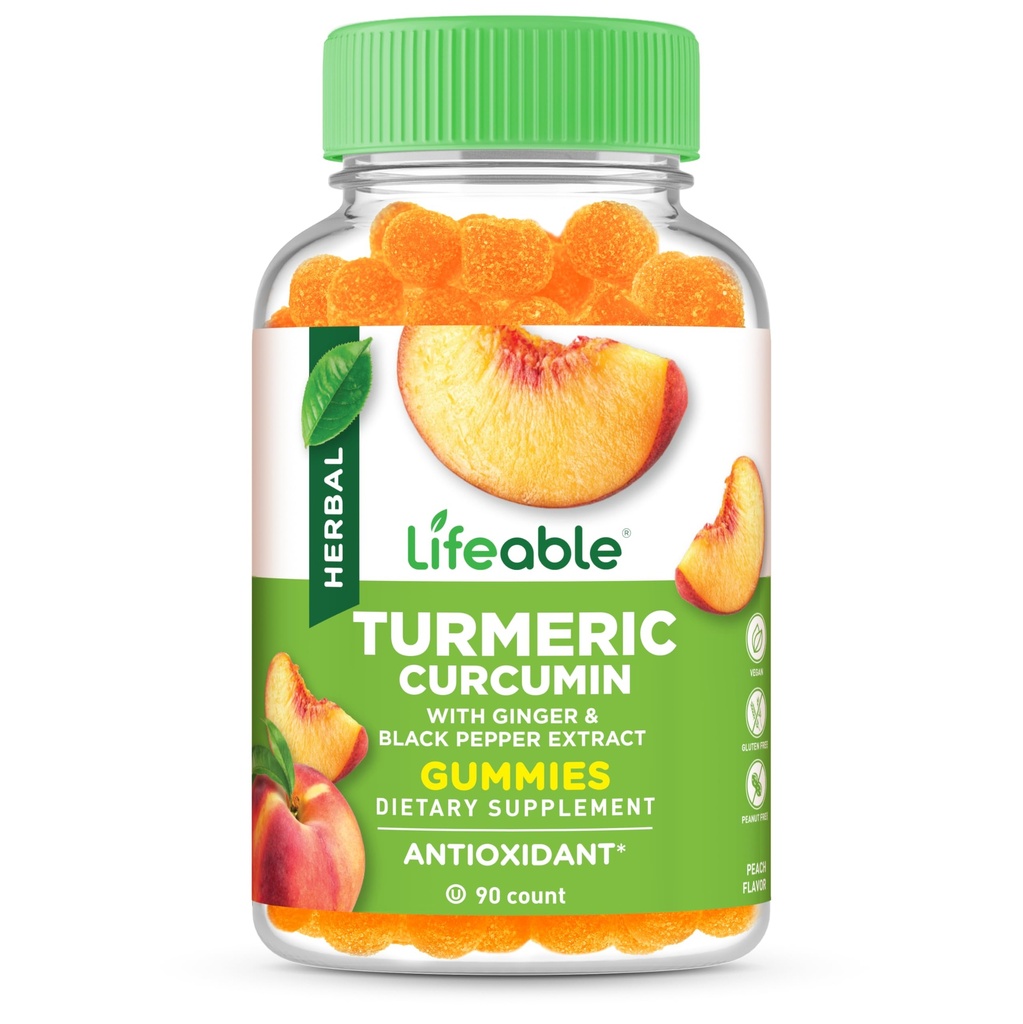 Ζωηρή κουρκουμίνη κουρκουμίνη με εκχύλισμα Ginger & Black Pepper – 2000mg – Great Tasting Natural Flavor Gummy –Vegetarian GMO-Free Supplement – 90 Gummies