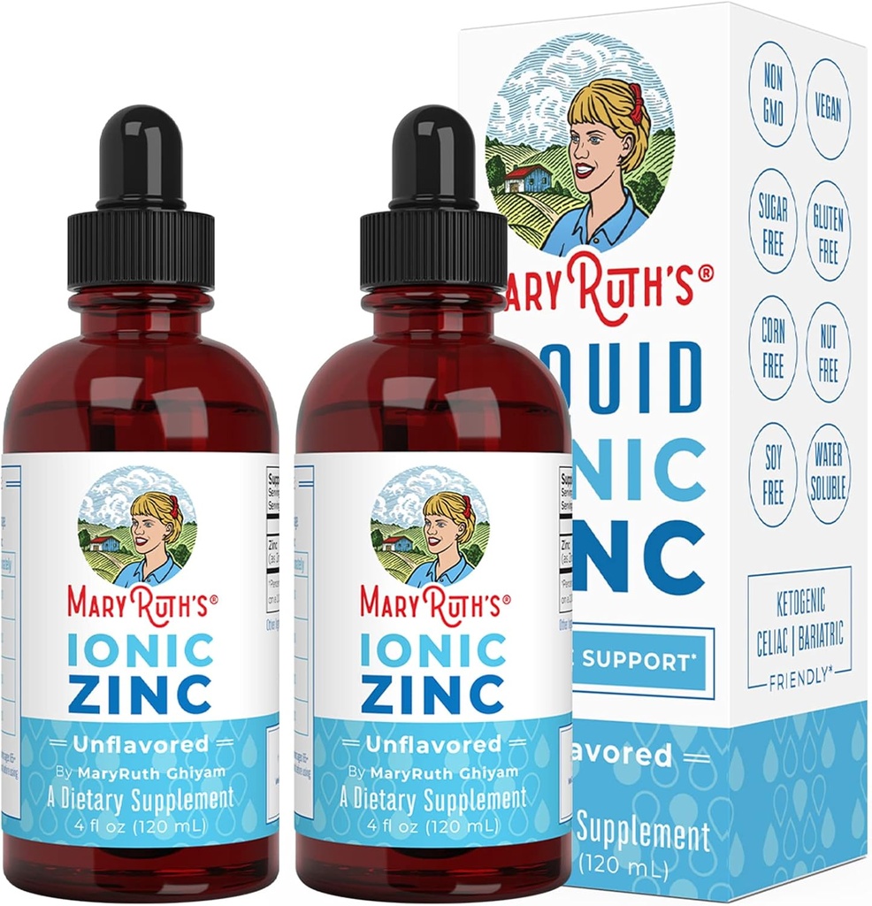MaryRuth Organics, Ιωνικός ψευδάργυρος Υγρές σταγόνες για ανοσοποιητική υποστήριξη Άγευστη 4oz. 120 ml) 2 Συσκευασία