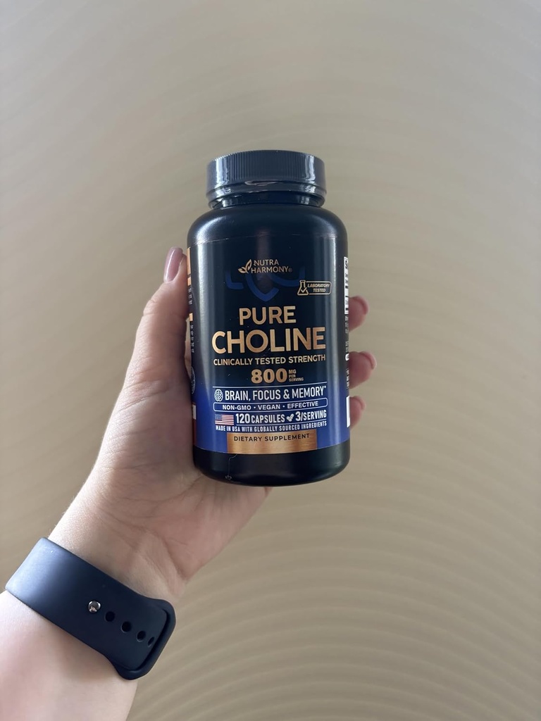 NUTRAHARMONY Choline 800 mg - συμπλήρωμα χολίνης - Vegan, μη-GMO, Lab Tested - Made in USA - 120 Κάψουλες