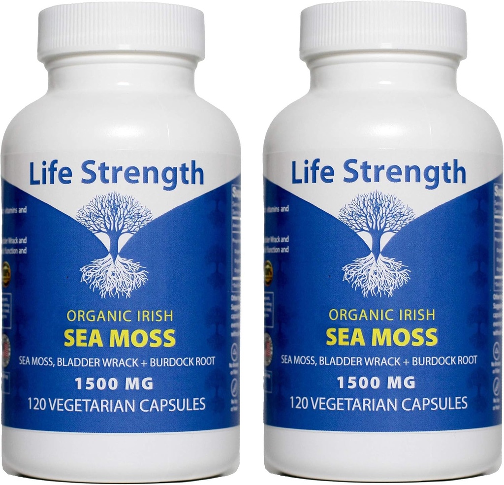 Sea Moss Κάψουλες (πακέτο των 2) - Wildcrated Irish Sea Moss, Bladderwrack & Burdock Root Superfood Blend - ανοσοποιητικό σύστημα, Κοινή, Υγεία των ορνίθων & Θυρεοειδή Υποστήριξη - 240 κάψουλες χορτοφάγων