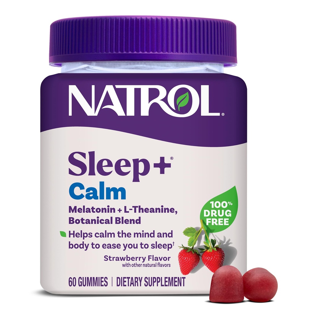 Natrol Sleep+ Calm Melatonin Gummies for Adults, Sleep Gummies, Flavor Φράουλα, 60 Gummies, 30 Day Supply