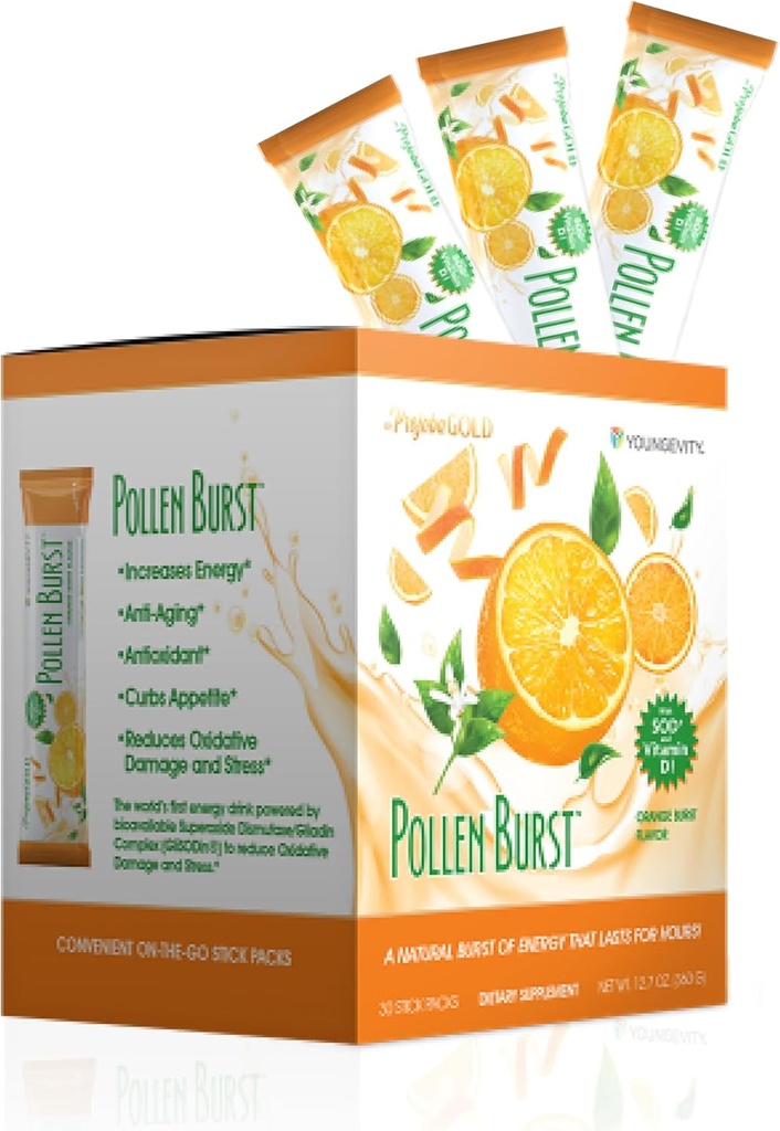 Youngevity ProJoba Pollen BurstTM - Καθαρό συμπλήρωμα φυσικής ενέργειας w/Πράσινο τσάι, εκχύλισμα γύρης, GlisODin® - Αύξηση εστίασης, εγκεφαλική ενίσχυση, αντοχή, διανοητική σαφήνεια (30 ραβδιά)