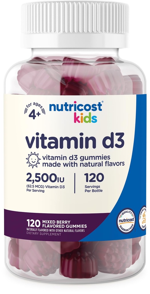 Nutricost Kids Βιταμίνη D3 Gummies 2.500 IU (62,5mcg), 120 Gummies - Μεικτό άρωμα μούρου