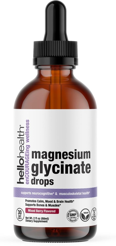 Magnesium Glycinate Liquid Supplement Women, Men & Kids – Magnesium Bisglycinate 100 mg for Natural Calm, Muscle Recovery – Liquid Vitamins (30 Days) – Berry Flavor