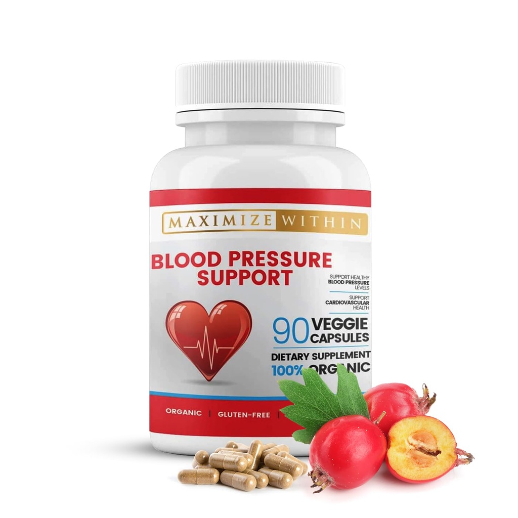 Premium Blood Pressure Support Συμπληρώματα με Hawthorn, Hibiscus, Olive Leaf, Πράσινο Τσάι, Σκόρδο, & Βιολογικά Βότανα.