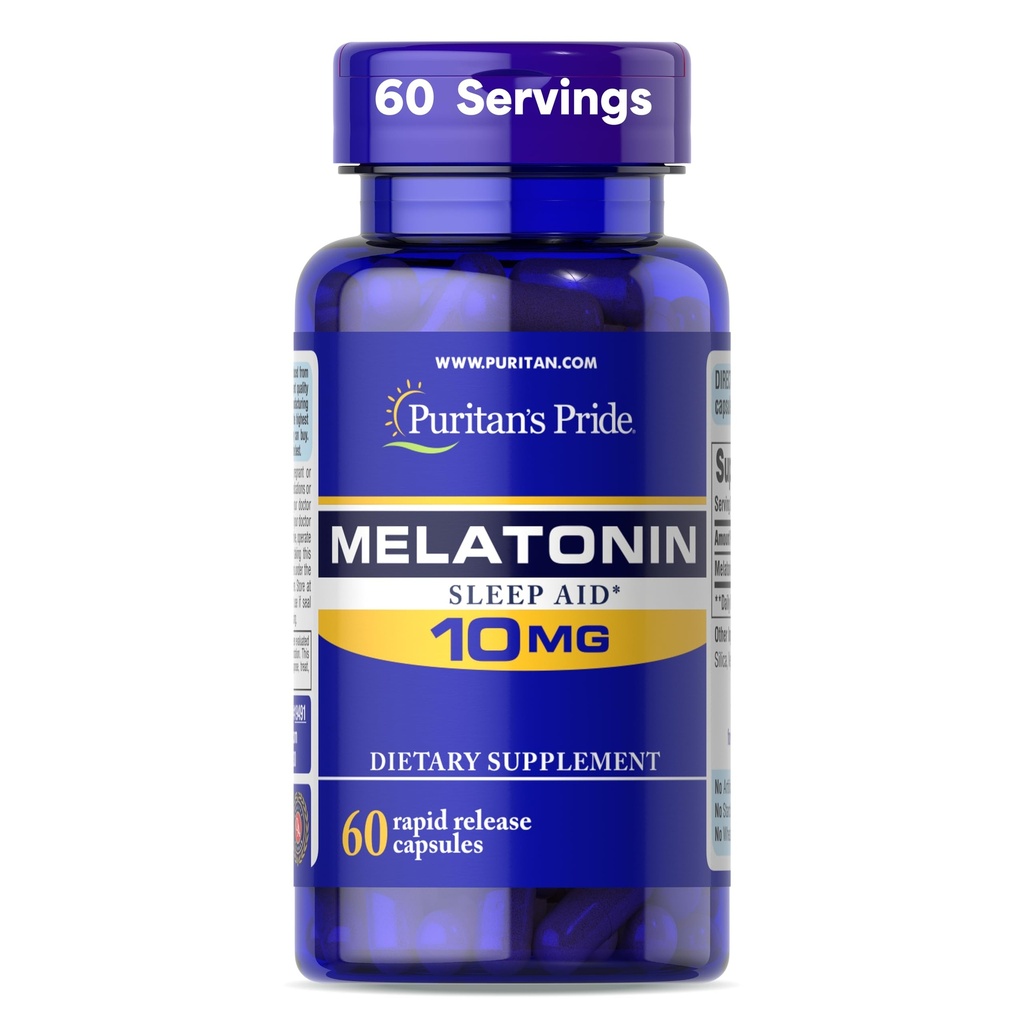 Puritan's Pride Premium Super Strength Melatonin 10mg Sleep Aid, Συμπλήρωμα διατροφής για τον ήχο, την ηρεμία και τη μεγαλύτερη υποστήριξη ύπνου, 2 μήνες προσφοράς, 60 κάψουλες ταχείας απελευθέρωσης