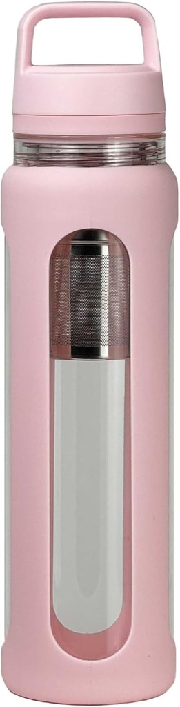 Μπουκάλι 20oz γυάλινο νερό με σιλικόνη μανίκι, 600ml μούχλα με 2 Τιρ Λιντ (Wide Mouth and Small Mouth Straight Drinking) με τσαγιέρα Leak Bottle - Γυμναστήριο Yoga Υπαίθριες Δραστηριότητες (Pink)