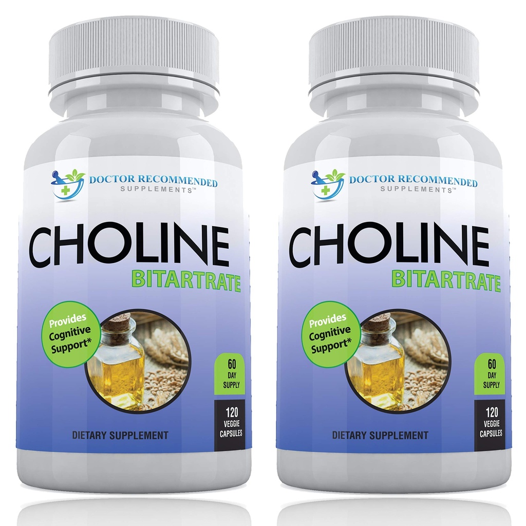 Premium Choline - 500 mg - 120 κάψουλες λαχανικών - Υποστηρίζει Γνωστική Υγεία, Μνήμη & Περισσότερα - 2 Pack
