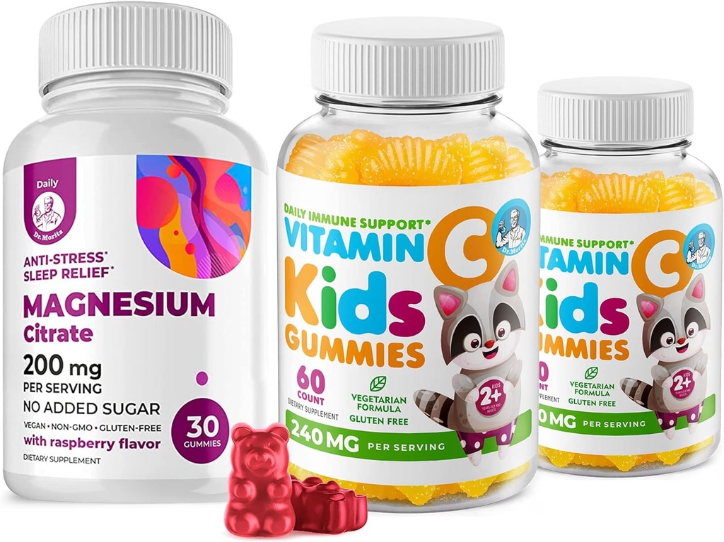 Vitamin C Gummies 120 μετράνε για Παιδιά & Ενήλικες 240 mg και Μαγνήσιο 200 mg Gummies - Ανοσοποιητική Υποστήριξη Χαμηλής Ζάχαρης Μασώμενες Gummy Βιταμίνες για Τοντλερς με Μαγνήσιο Ήρεμες Μασούσες για Παιδιά & Ενήλικες Χωρίς Ζάχαρη