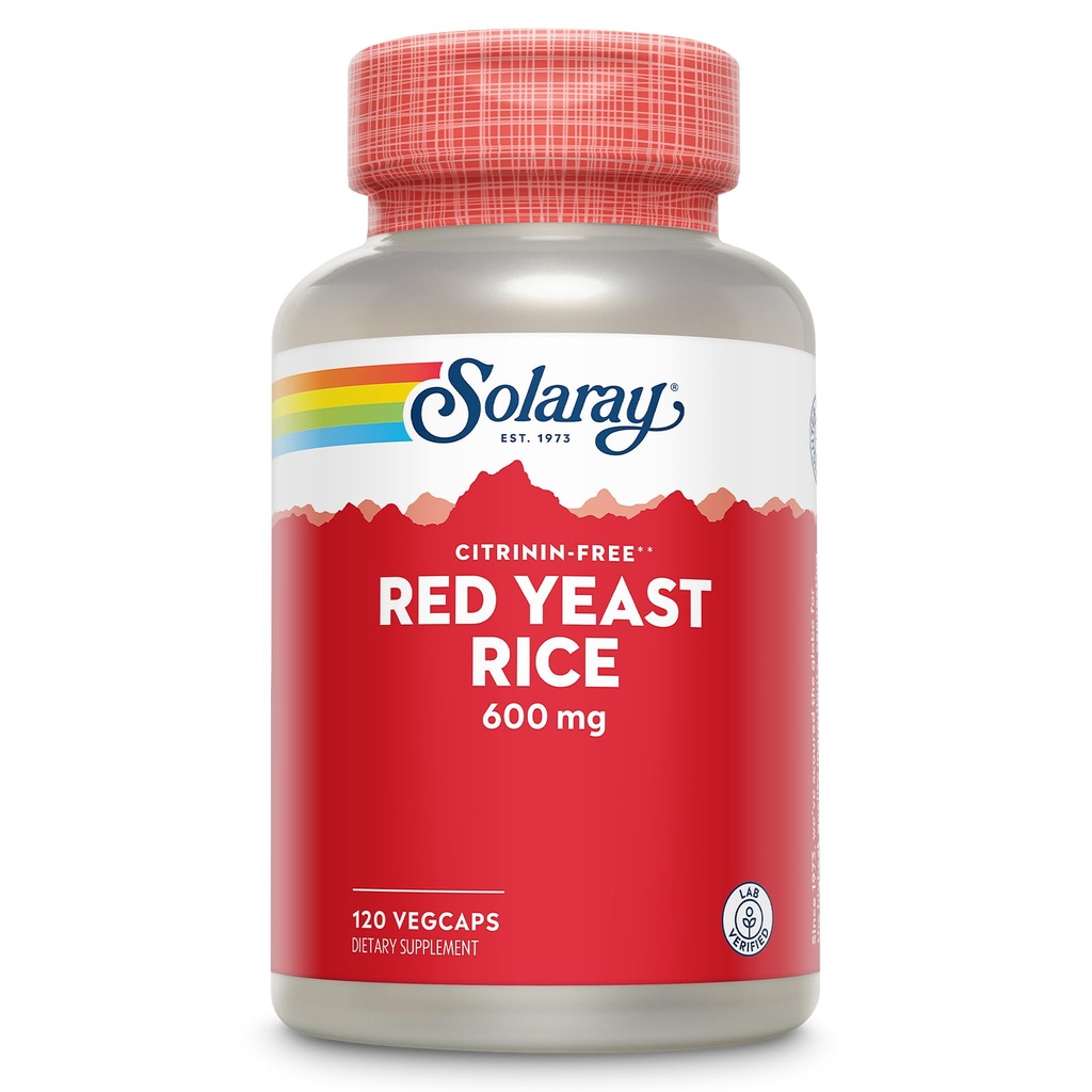 SOLARAY Red Yeast Rice 600mg System Support, μη ακτινοβολημένο & όχι κιτρινίνη, Εργαστήριο Επαληθευμένο, 120 VegCaps