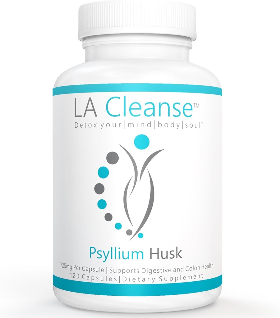 Psyllium Husk Fiber Supplement Capsules - 120 Count - 725mg Psyllium Husk Capsules for Complete Digestive Health & Weight Management - Essential Dietary Supplements
