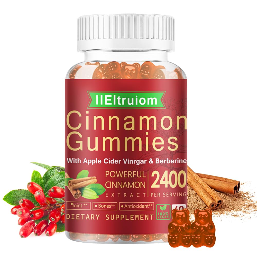 Ceylon Cinnamon Gummies, Ceylon Cinnamon 2400mg με Berberine, Turmeric, Apple Cider Vinegar, Bitter Melon, Chromium - 60 Counts