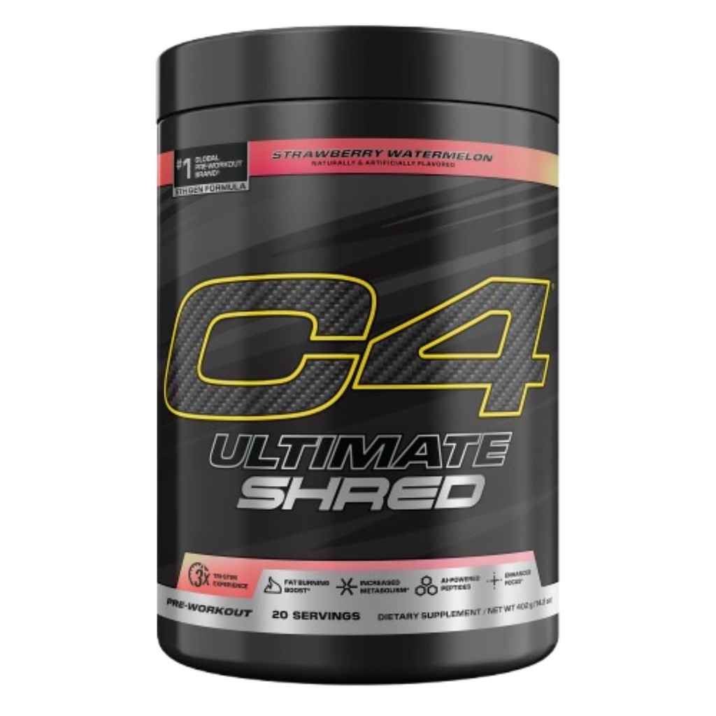 Cellucor C4 Ultimate Shred Pre Workout Powder, Fat Burner για άνδρες και γυναίκες, συμπλήρωμα απώλειας βάρους με εκχύλισμα ρίζας Ginger, φράουλα watermelon, 20 εξυπηρετούν, 12,3 ουγγιά (πακέτο του 1)